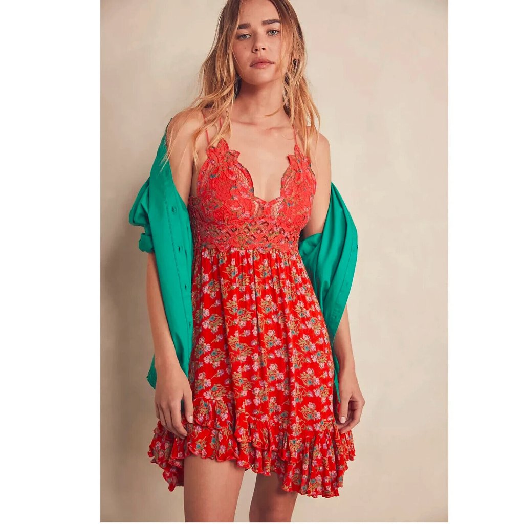 Free People Fp One Adella Slip Mini Dress Printed Smocked S